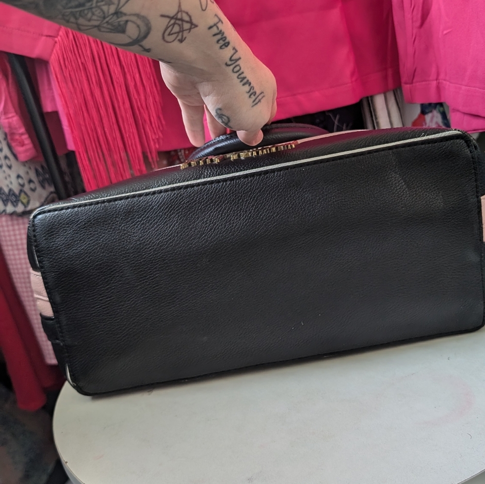 Betsey Johnson Black and White Striped Satchel - Picture 11 of 16